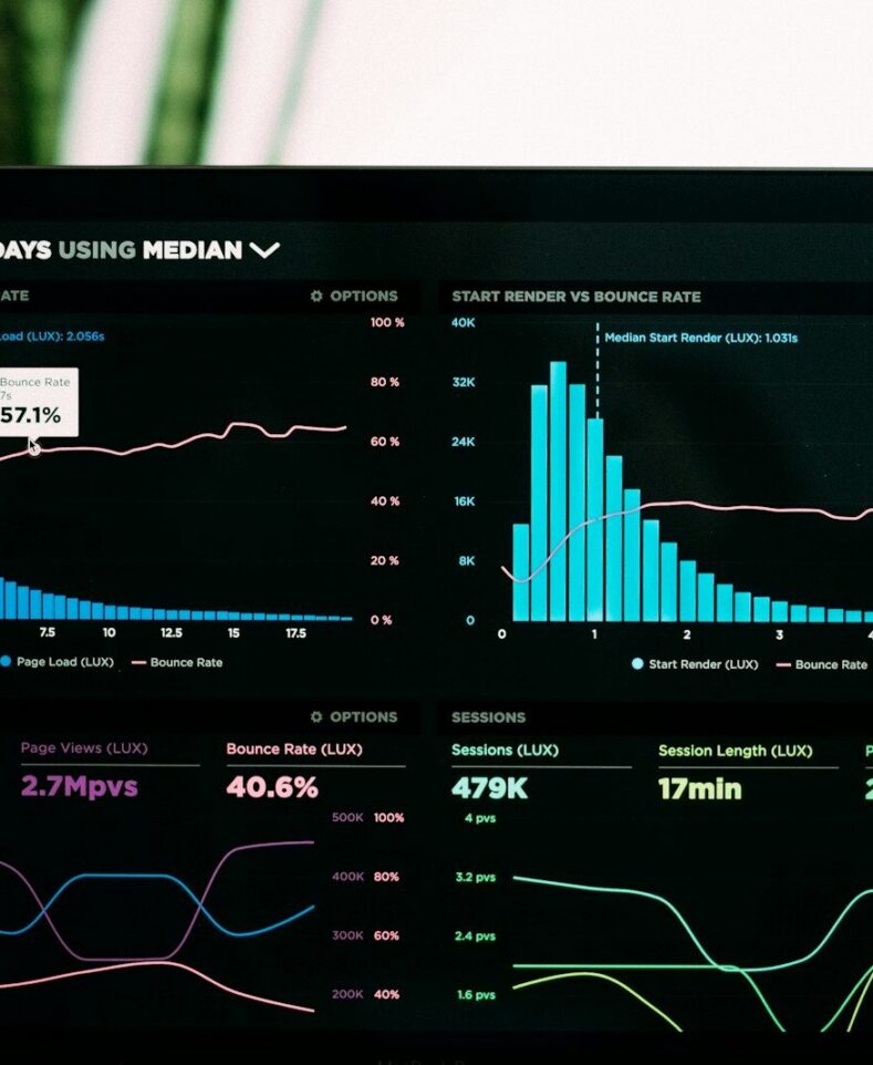 graphs of performance analytics on a laptop screen